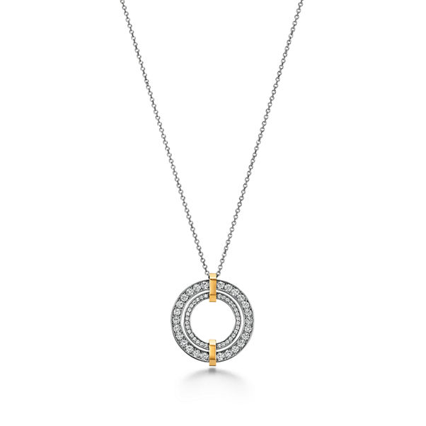 Tiffany Edge:Circle Pendant in Platinum and Yellow Gold with Diamonds, Small