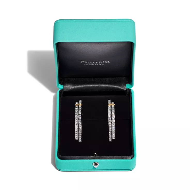 Tiffany Edge:Drop Earrings in Platinum and Yellow Gold with Diamonds, 4