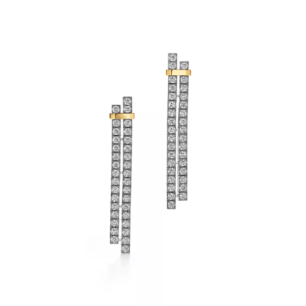 Drop Earrings in Platinum and Yellow Gold with Diamonds