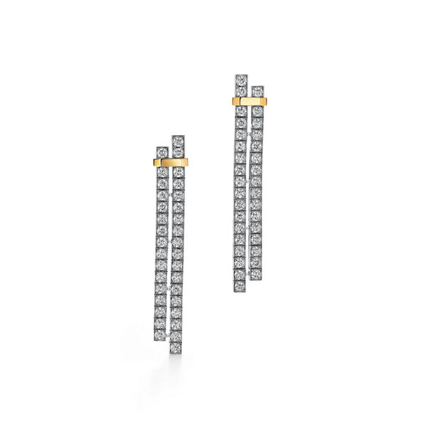 Tiffany Edge:Drop Earrings in Platinum and Yellow Gold with Diamonds