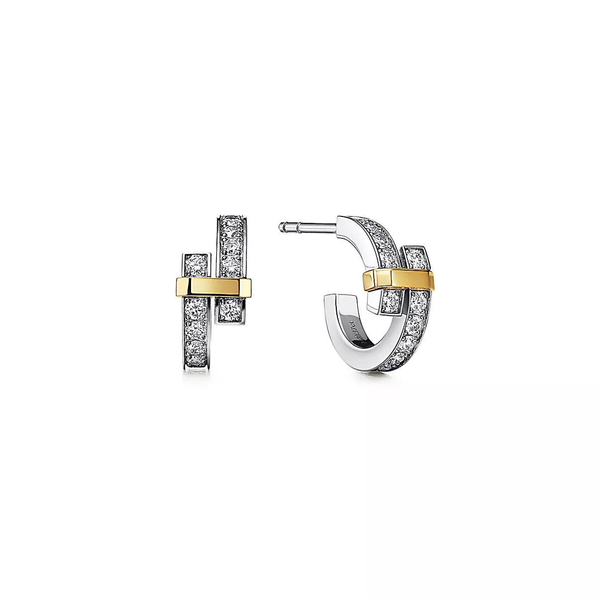 Tiffany Edge Earrings 플래티늄 및 18K 옐로우 골드 라운드 브릴리언트 다이아몬드 One Scale