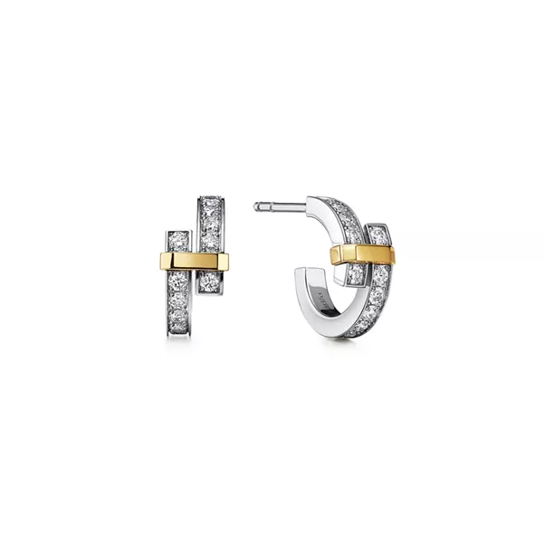 Hoop Earrings in Platinum and Yellow Gold with Diamonds