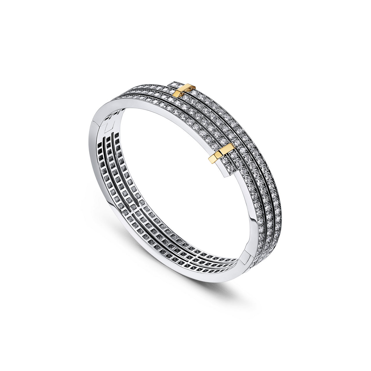 Tiffany Edge:Multi-row Bypass Bracelet in Platinum and Yellow Gold with Diamonds image number 2