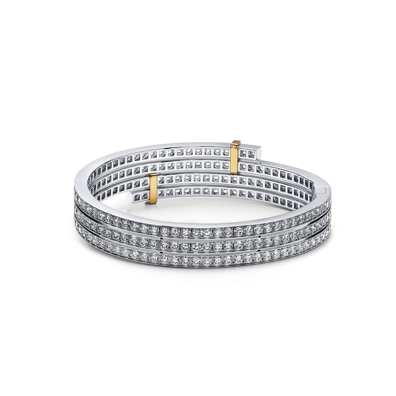 Tiffany Edge:Multi-row Bypass Bracelet in Platinum and Yellow Gold with Diamonds image number 3
