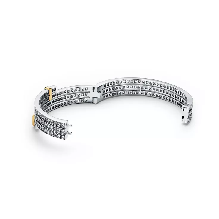 Tiffany Edge:Multi-row Bypass Bracelet in Platinum and Yellow Gold with Diamonds, 4
