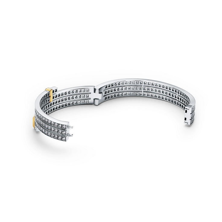Tiffany Edge:Multi-row Bypass Bracelet in Platinum and Yellow Gold with Diamonds image number 4
