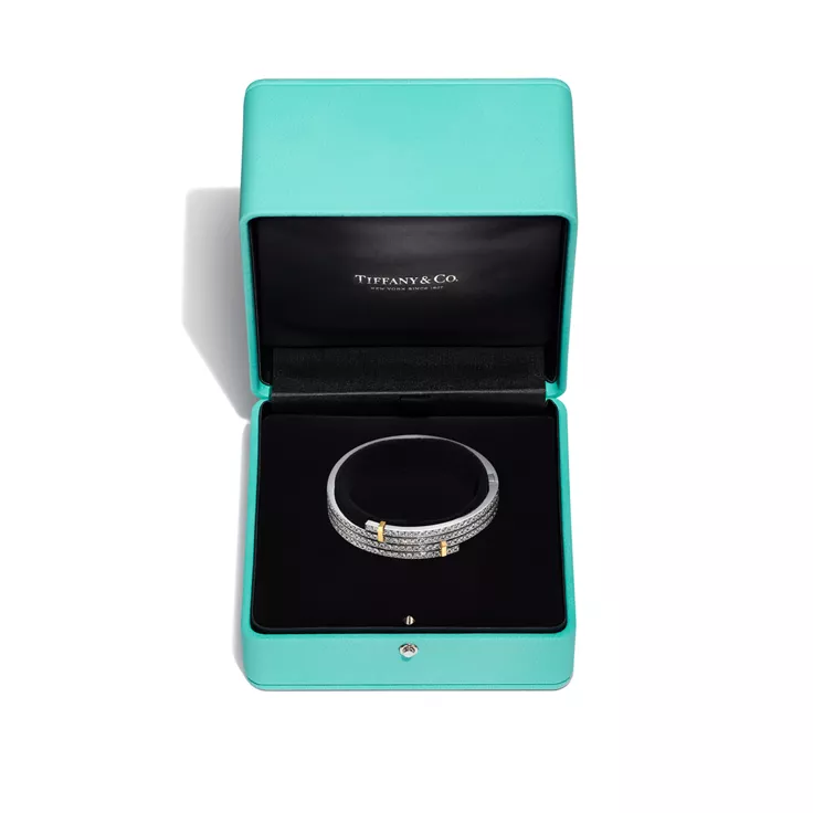 Tiffany Edge:Multi-row Bypass Bracelet in Platinum and Yellow Gold with Diamonds, 5