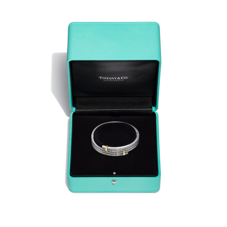 Tiffany Edge:Multi-row Bypass Bracelet in Platinum and Yellow Gold with Diamonds image number 5