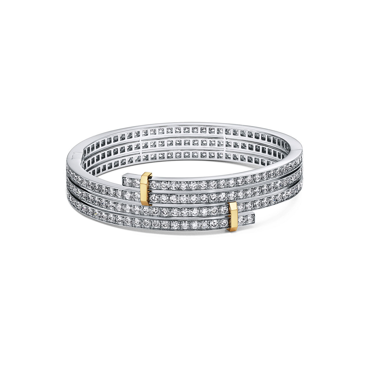 Multi-row Bypass Bracelet in Platinum and Yellow Gold with Diamonds