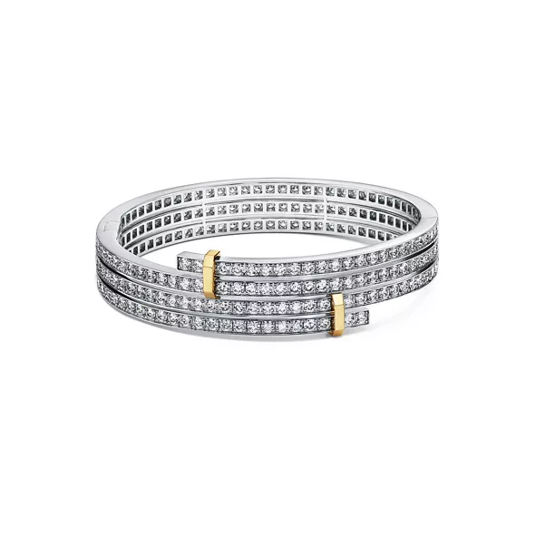 Multi-row Bypass Bracelet in Platinum and Yellow Gold with Diamonds