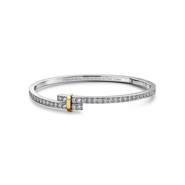 Hinged Bypass Bangle in Platinum and Yellow Gold with Diamonds