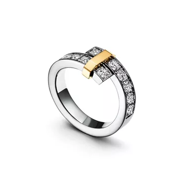 Tiffany Edge:Bypass Ring in Platinum and Yellow Gold with Diamonds, Wide, 2