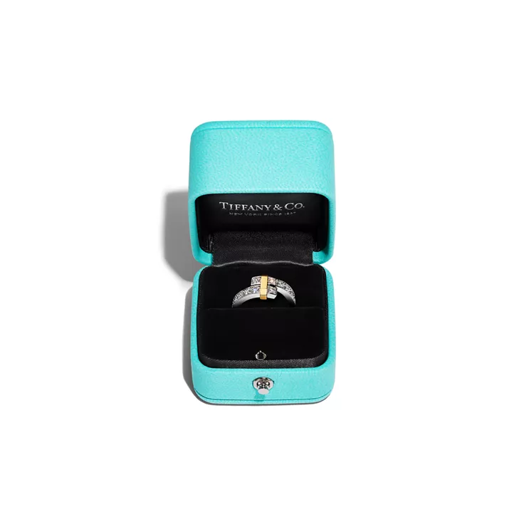 Tiffany Edge:Bypass Ring in Platinum and Yellow Gold with Diamonds, Wide, 4