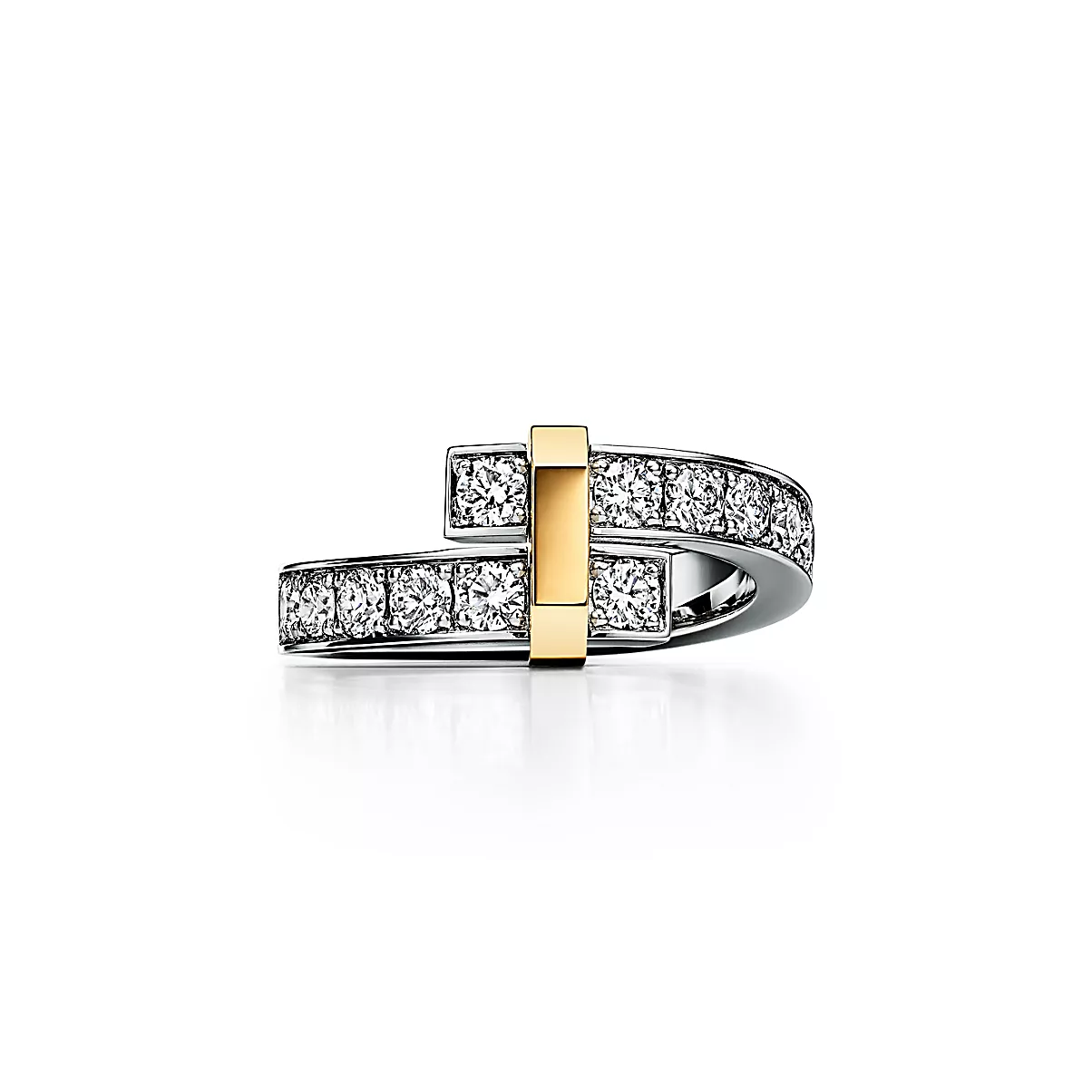 Tiffany Edge Ring 플래티늄 및 18K 옐로우 골드 라운드 브릴리언트 다이아몬드