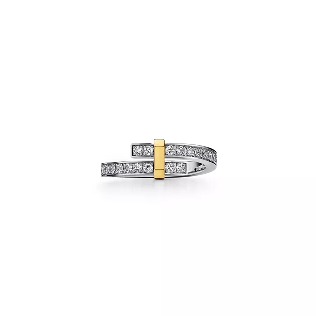 Tiffany Edge:Bypass Ring in Platinum and Yellow Gold with Diamonds, Narrow image number 0