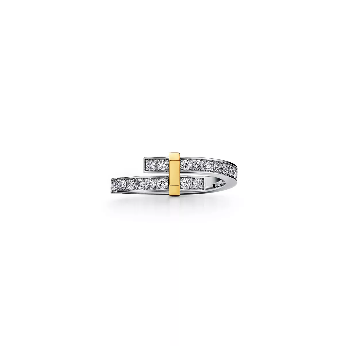 Versetzter Ring in Platin und Gelbgold mit Diamanten, schmal