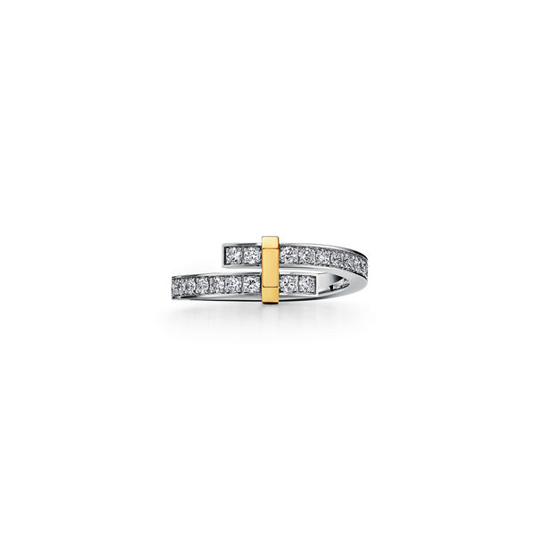 Tiffany Edge:Versetzter Ring in Platin und Gelbgold mit Diamanten, schmal