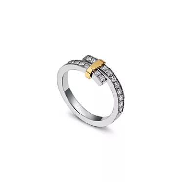 Tiffany Edge:Bypass Ring in Platinum and Yellow Gold with Diamonds, Narrow, 2