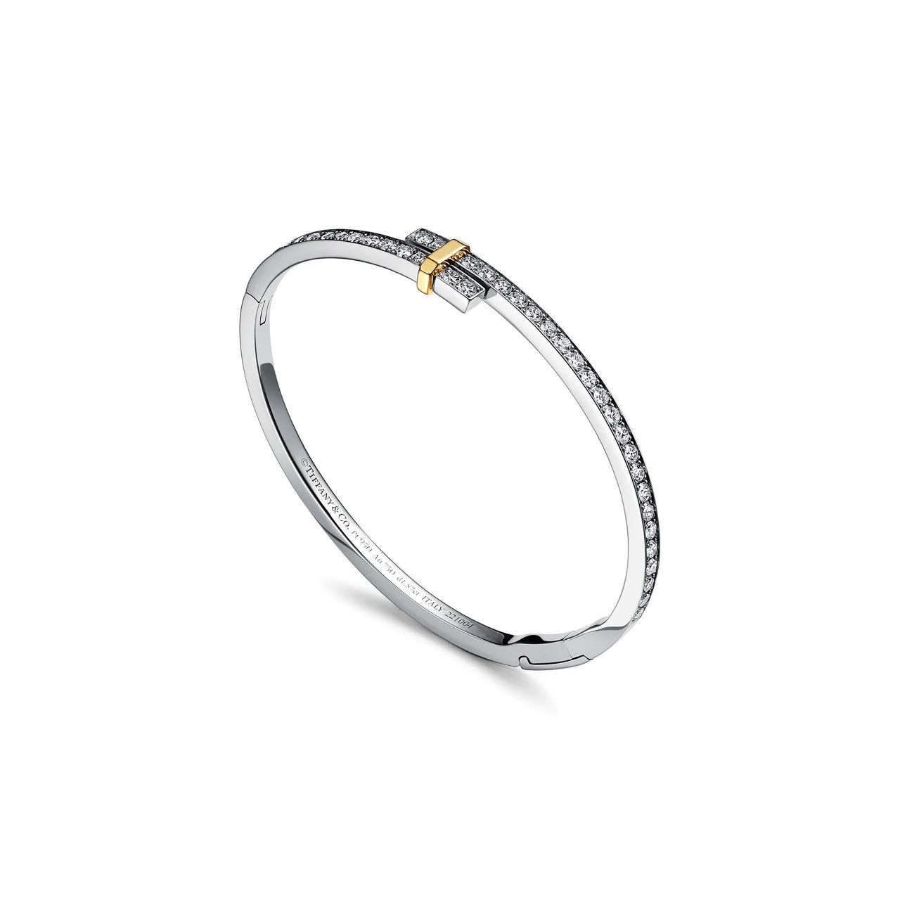 Tiffany Edge:Hinged Bypass Bangle in Platinum and Yellow Gold with Diamonds image number 2