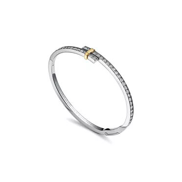 Tiffany Edge:Bracelet jonc Bypass à charnière en platine 950 millièmes, or jaune 18 carats et diamants, 2