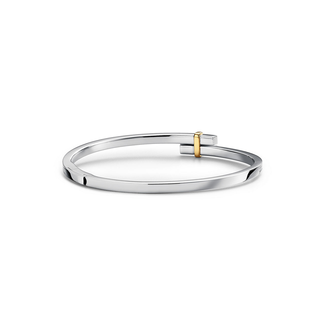 Tiffany Edge:Hinged Bypass Bangle in Platinum and Yellow Gold with Diamonds image number 3