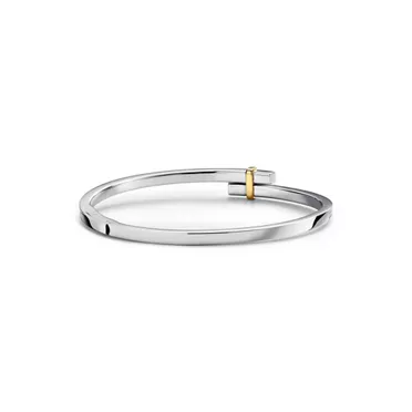 Tiffany Edge:Bracelet jonc Bypass à charnière en platine 950 millièmes, or jaune 18 carats et diamants, 3