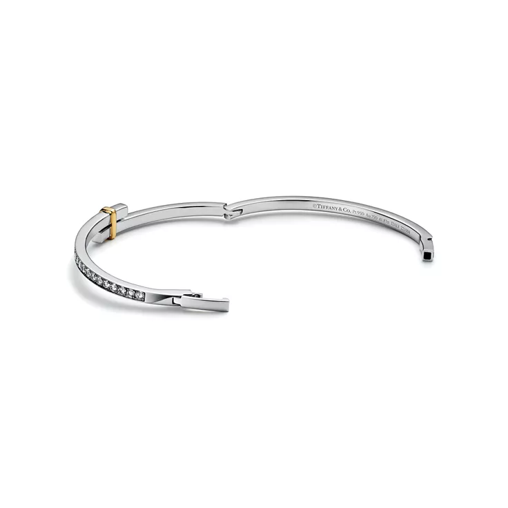 Tiffany Edge:Bracelet jonc Bypass à charnière en platine 950 millièmes, or jaune 18 carats et diamants, 4