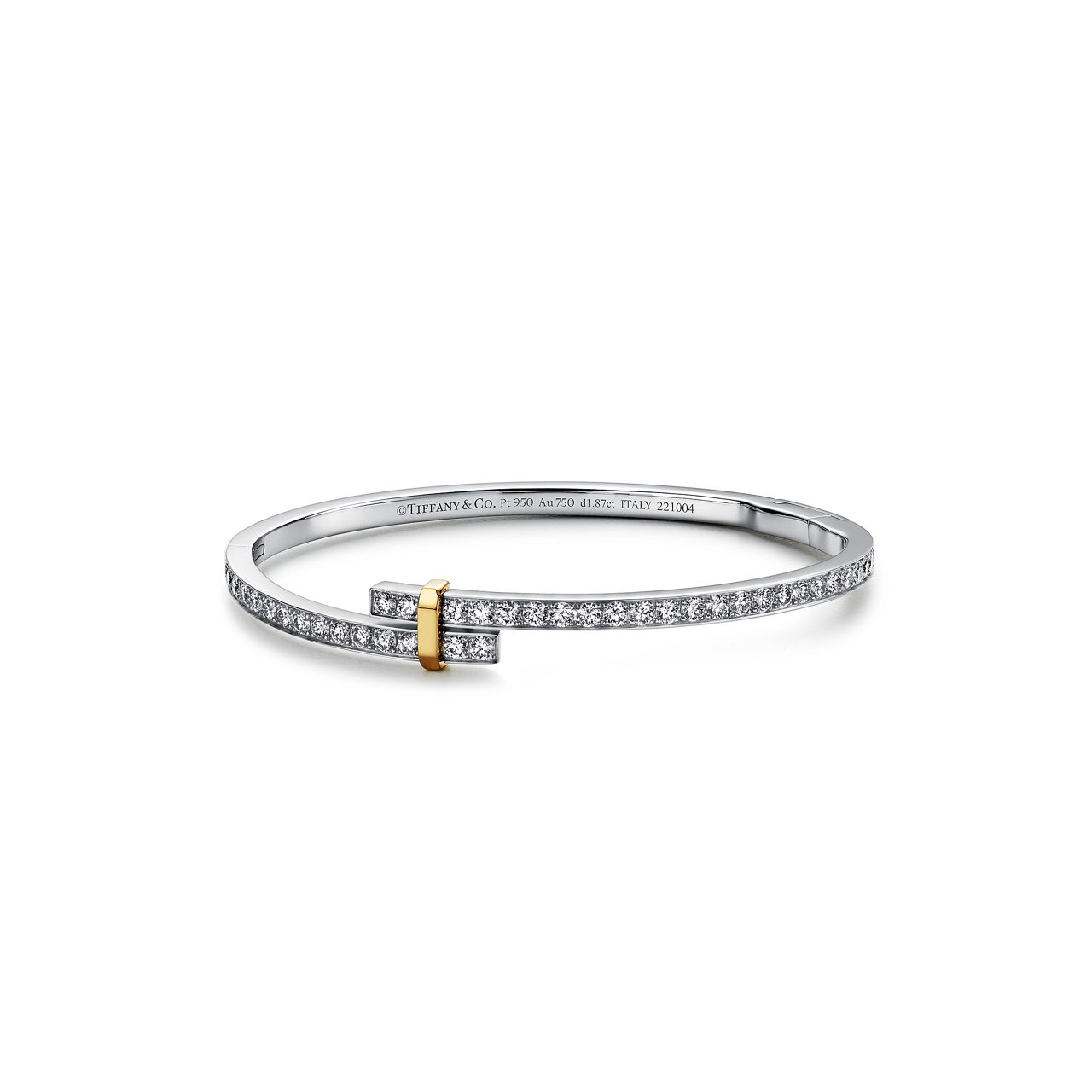 Tiffany Edge:Hinged Bypass Bangle in Platinum and Yellow Gold with Diamonds image number 0