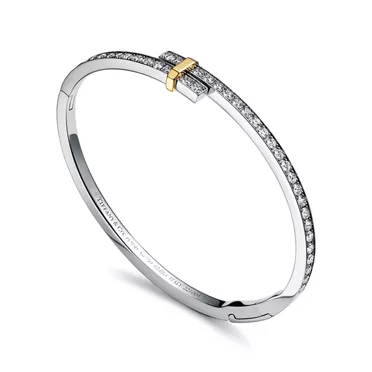 Tiffany Edge:Hinged Bypass Bangle in Platinum and Yellow Gold with Diamonds, 2
