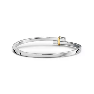 Tiffany Edge:Hinged Bypass Bangle in Platinum and Yellow Gold with Diamonds, 3