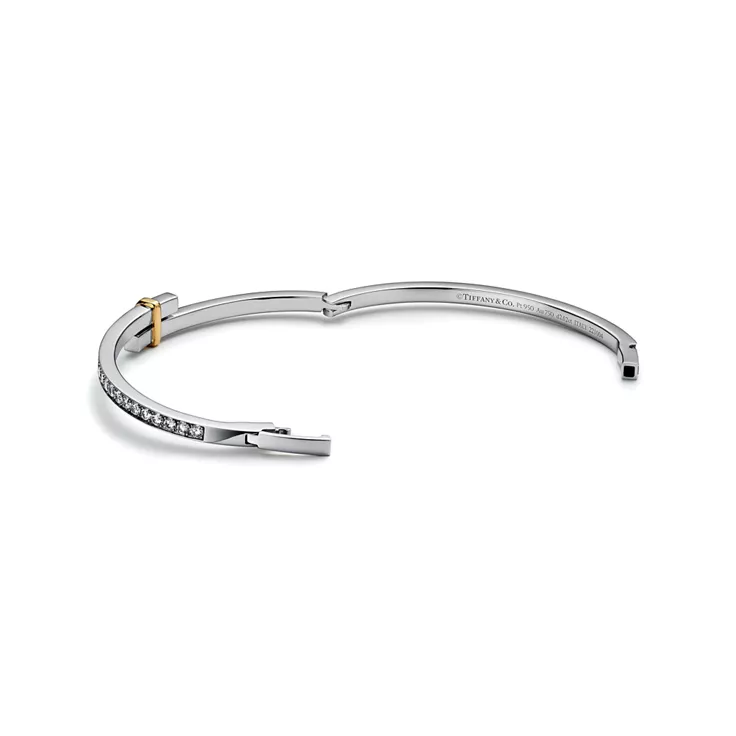 Tiffany Edge:Hinged Bypass Bangle in Platinum and Yellow Gold with Diamonds, 4