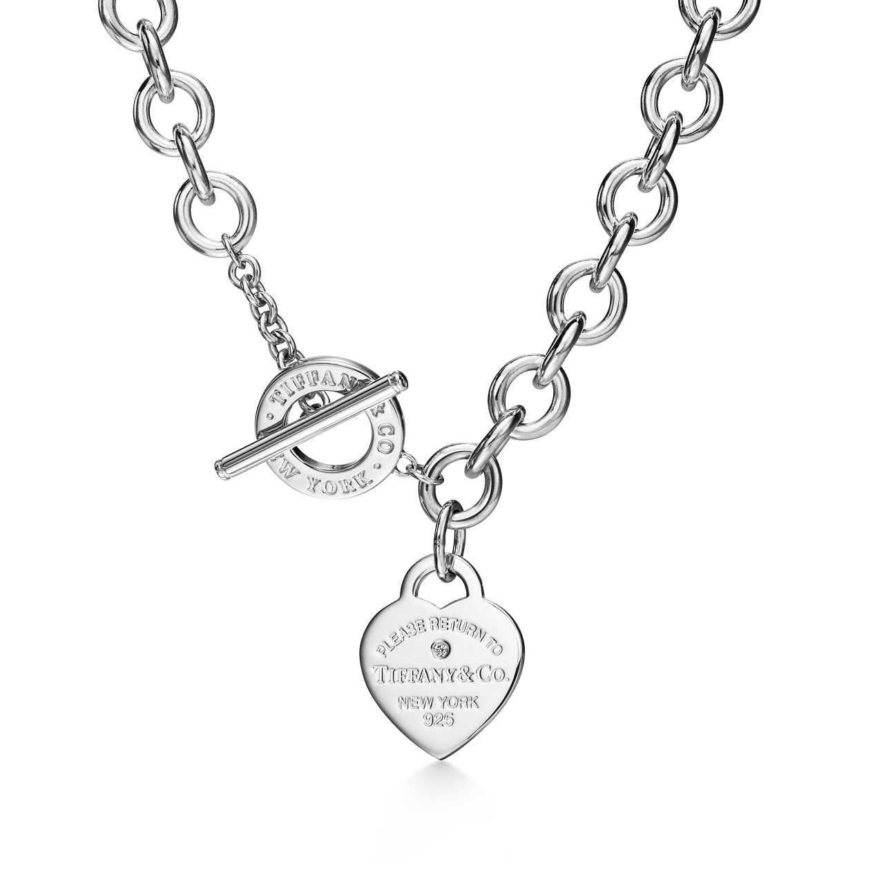 Return to Tiffany™:Heart Tag Necklace in Silver with a Diamond, Medium image number 0