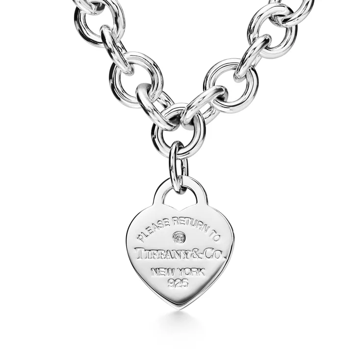 Return to Tiffany®:Heart Tag Necklace in Silver with a Diamond, Medium, 4