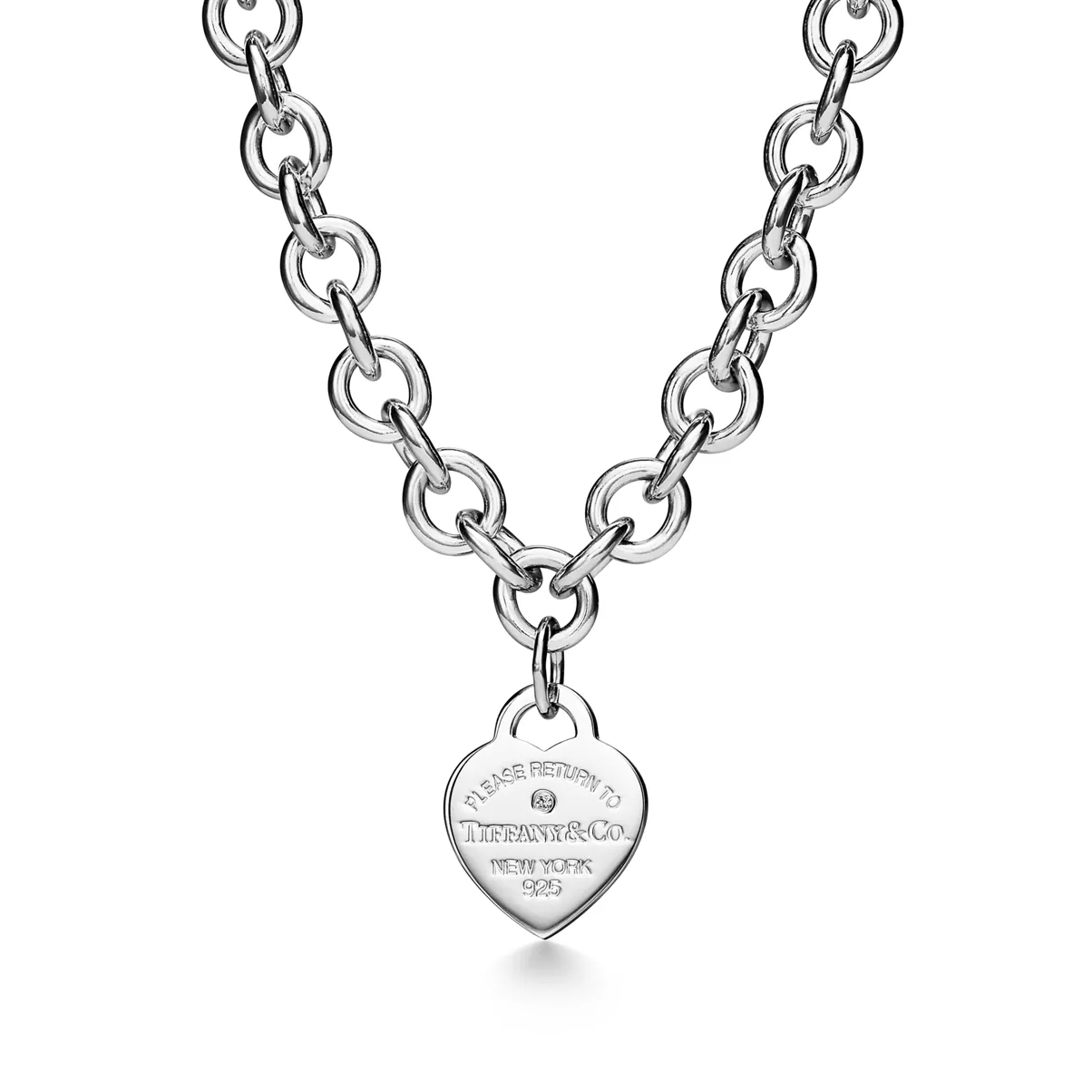 Collana Heart Tag in argento con diamante, media