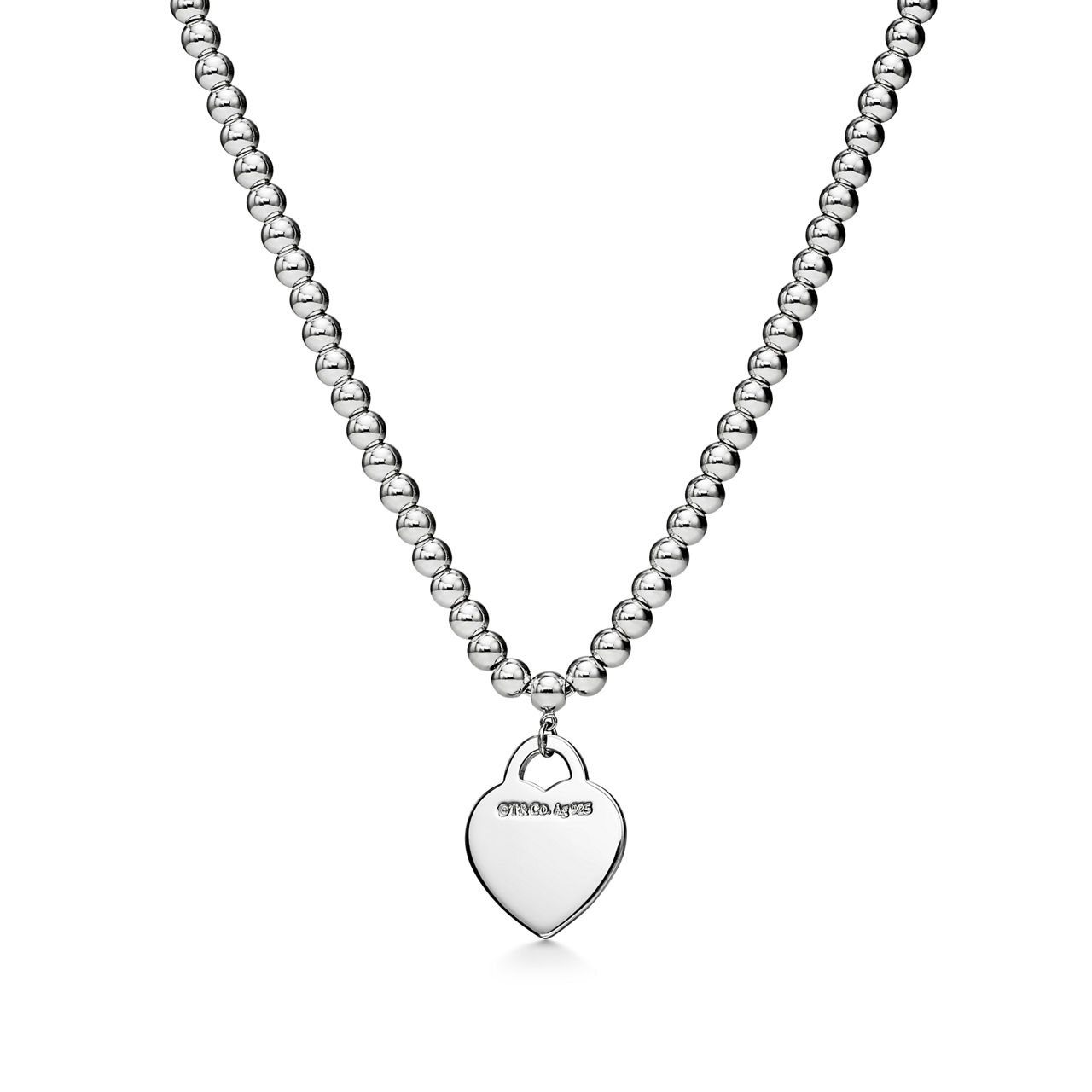 Return to Tiffany™:Heart Tag Bead Necklace in Silver with a Diamond, Small image number 2