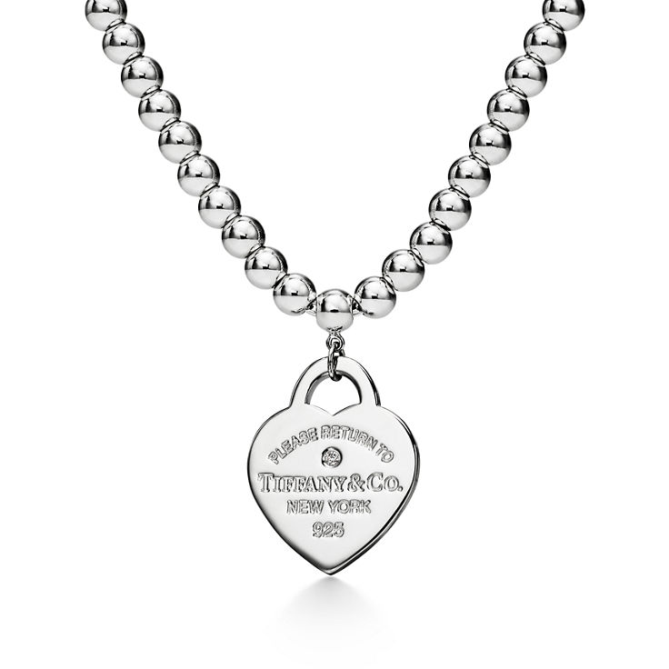 Return to Tiffany™:Heart Tag Bead Necklace in Silver with a Diamond, Small image number 4