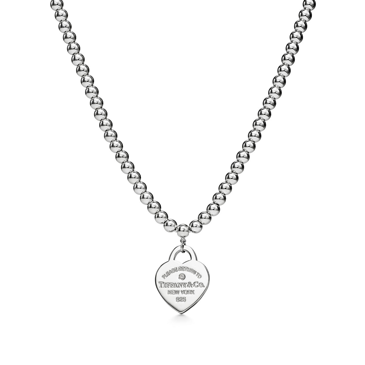 Return to Tiffany™:Heart Tag Bead Necklace in Silver with a Diamond, Small image number 0