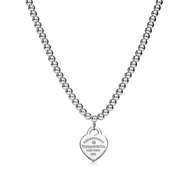 Return to Tiffany™:Heart Tag Bead Necklace in Silver with a Diamond, Small