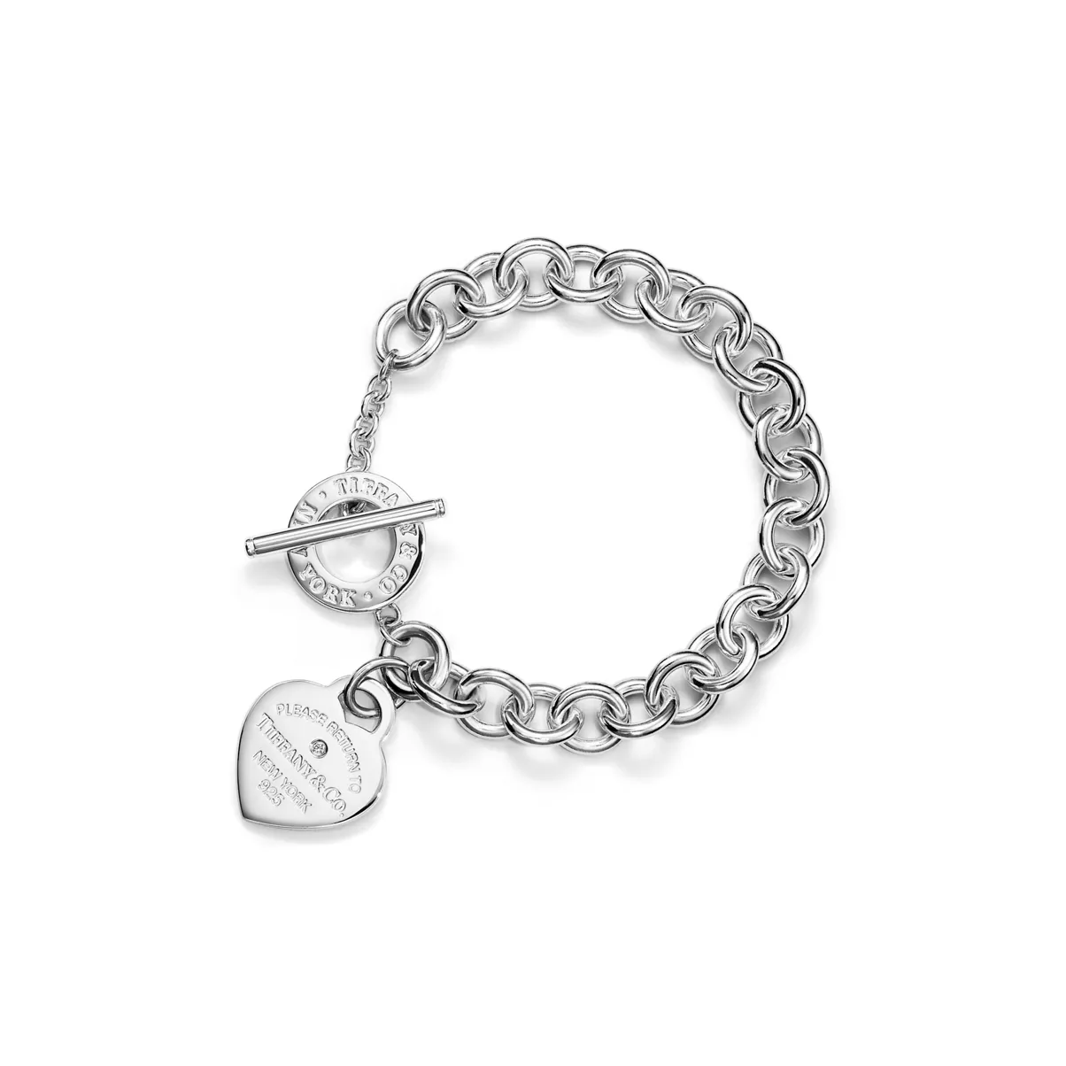 Heart Tag Bracelet in Silver with a Diamond, Medium