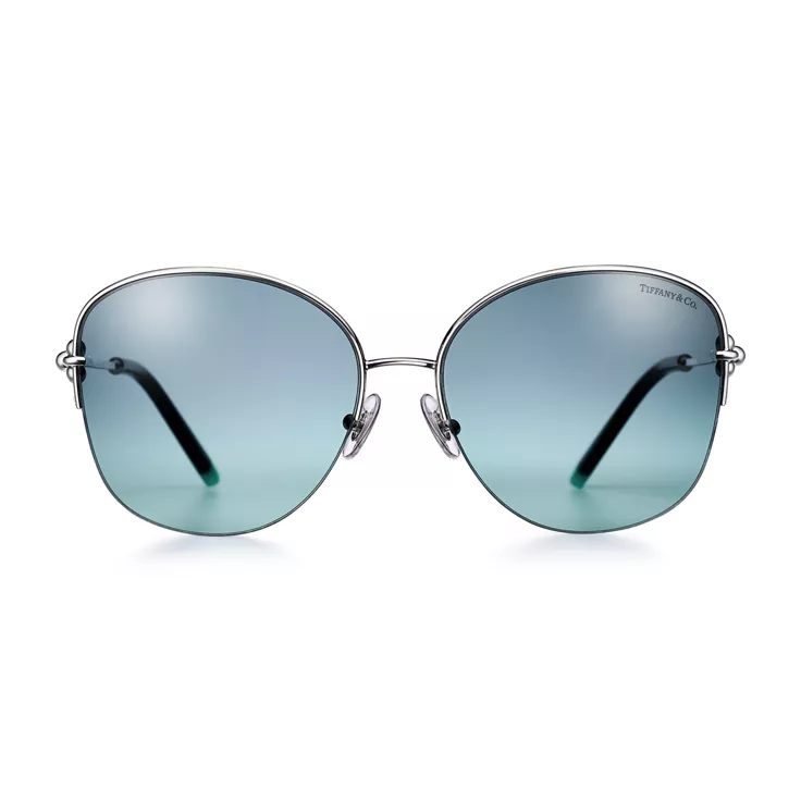 Tiffany HardWear:Sunglasses in Silver-colored Metal with Blue Lenses, 1