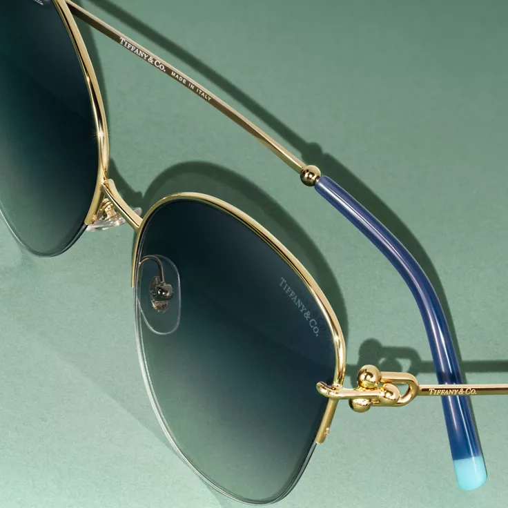 Tiffany HardWear:Sunglasses in Pale Gold-colored Metal with Blue Lenses, 4