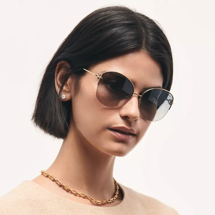 Tiffany HardWear:Sunglasses in Pale Gold-colored Metal with Blue Lenses, 1