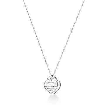 Return to Tiffany®:Blue Double Heart Tag Pendant in Silver with a Diamond, Small, 2