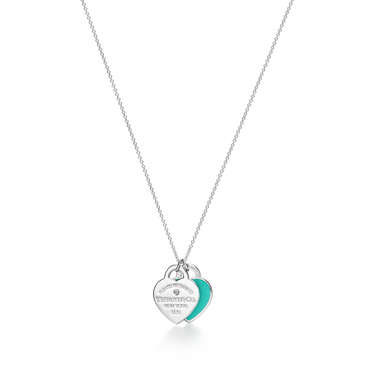 Return to Tiffany™:Blue Double Heart Tag Pendant in Silver with a Diamond, Small image number 0