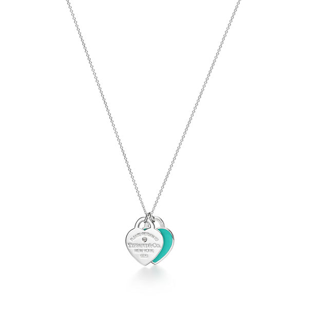 Return to Tiffany™:Blue Double Heart Tag Pendant in Silver with a Diamond, Small