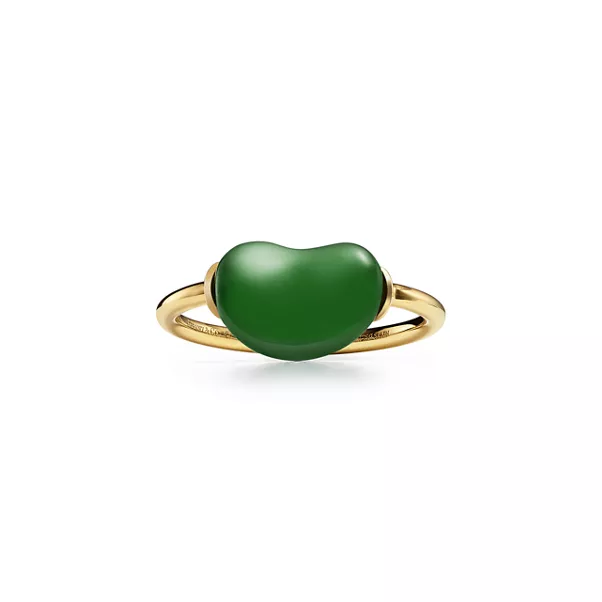 Bean design Ring in Gelbgold mit grüner Jade, 12 mm