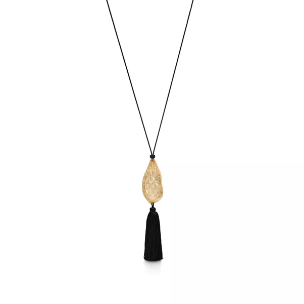 Bean design Necklace of Rock Crystal with Yellow Gold