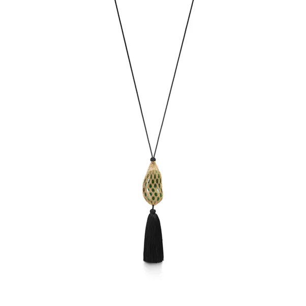 Bean® design Necklace of Green Nephrite Jade with Yellow Gold