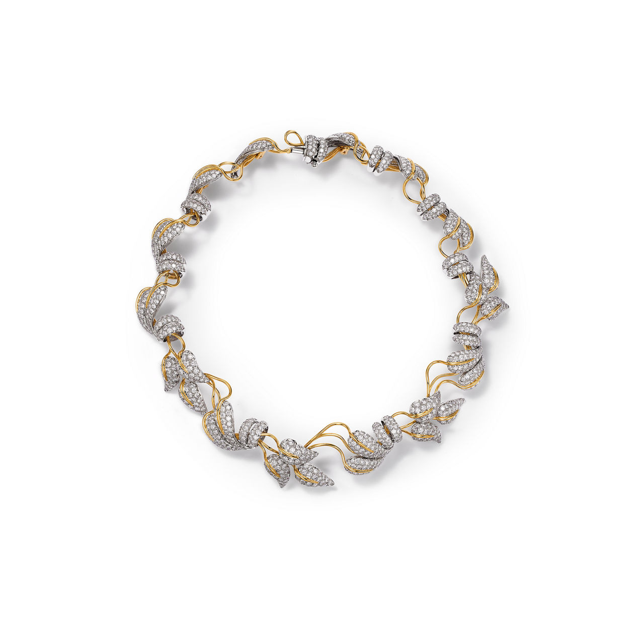 Leaves Necklace in Platinum and Yellow Gold