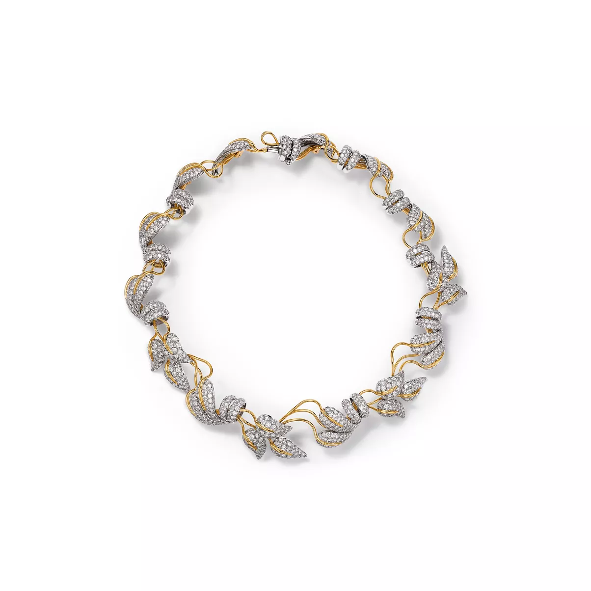 Leaves Necklace in Platinum and Yellow Gold